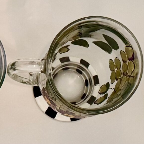 Hand Painted Anchor Hocking Clear Glass Coffee Mugs Pink Purple Floral Set of 4 - Picture 8 of 16